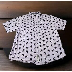 Kavu Shirt Mens XL Purple Unicorn AOP Short Sleeve‎ Button Up Pocket Hiking Camp